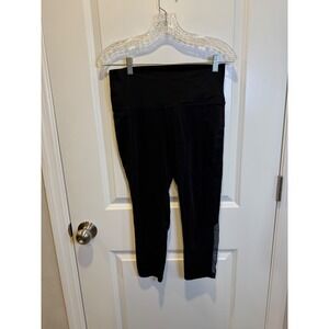 Brisas Womens Cropped Leggings Black High Rise Mesh Panel Activewear Size S